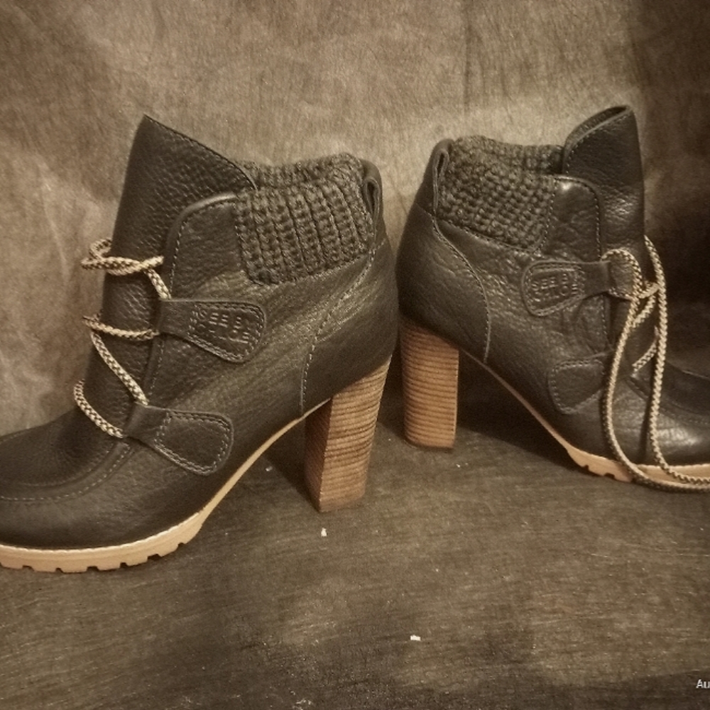 See by Chloe hi heel boots size 36 1/2 black leather .
